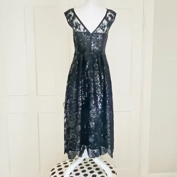 Kay Unger navy black embellished tea length gown 4 - Picture 2 of 13